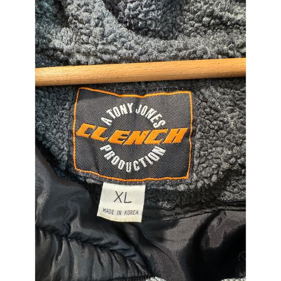 90s Streetwear Fleece Bomber Jacket by Clench Size XL Blue/Black - Picture 2 of 7